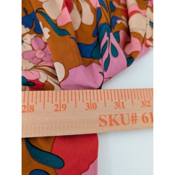 Entro Floral Vibrant Blooms Shirt Womens Size Large Orange Oversized Blouse - Picture 9 of 10